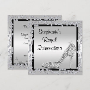 Convites Royal Quinceañera Joia Prateada Stiletto