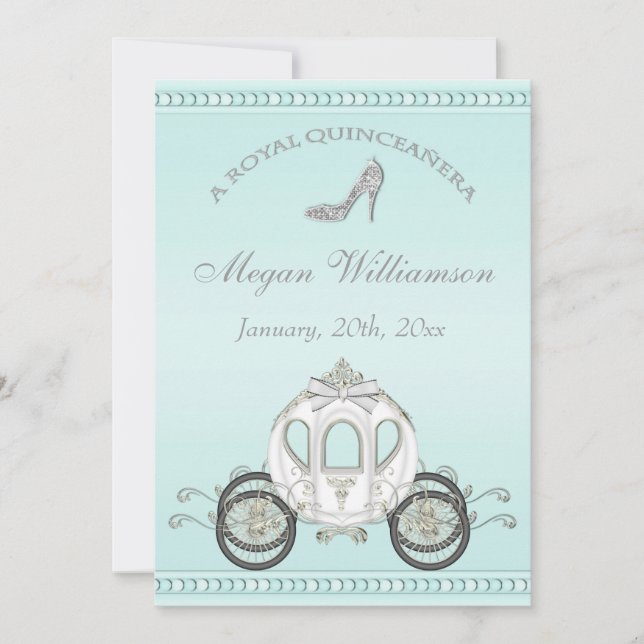 Convites Royal Quinceañera Princess Coach & Sparkle Heels (Frente)