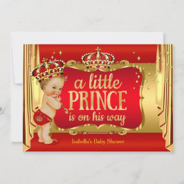 Convites Royal Red Dourado Boy Prince Chá de fraldas Blone