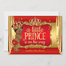 Convites Royal Red Dourado Boy Prince Chá de fraldas Ethnic