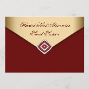 Convites Royal Red Gold Sweet Sixteen