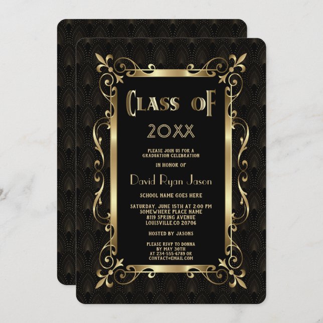 Convites Royal Roaring, 20 anos, Dourada Art Dec Festa de f (Frente/Verso)