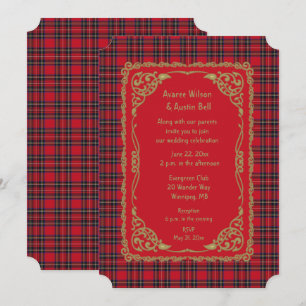 Convites Royal Stewart Clan Tartan Com Quadro Dourado