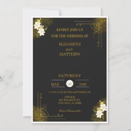 Convites Royal wedding invitation in black and gold