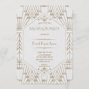 Convites Royal White Dourado Excelente Gatsby Bachelor Part
