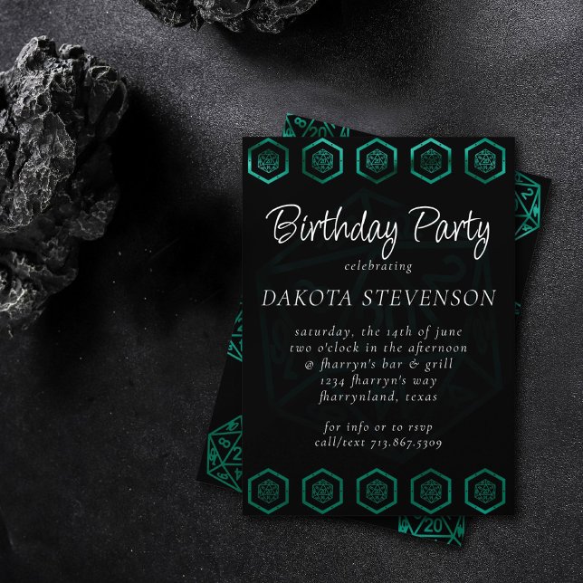 Convites RPG Dice | Emerald Fantasy Tabletop Retro Gamer (Criador carregado)