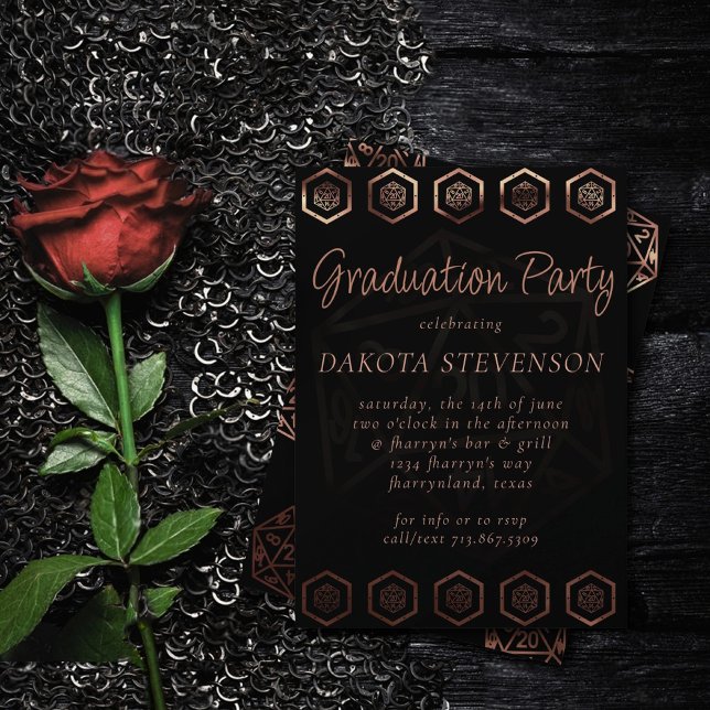 Convites RPG Dourado Dice | Graduação Virtual para Jogadore (Criador carregado)