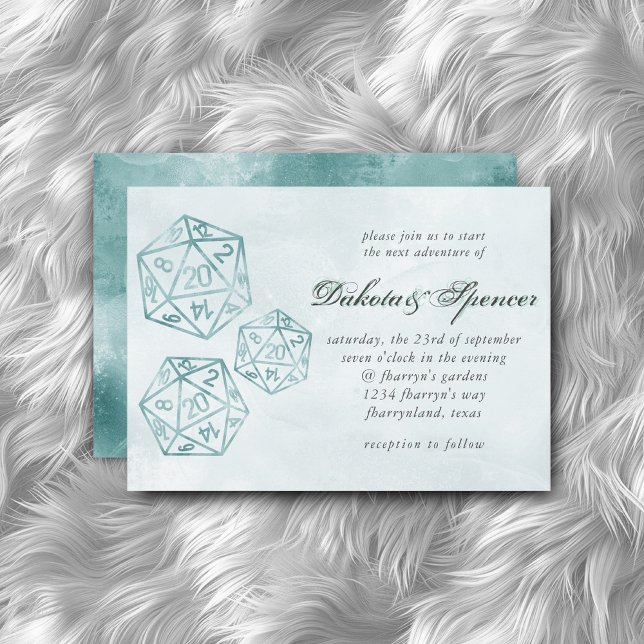 Convites RPG Luxe | Aqua Smoke Fantasy Tabletop Gamer Dice (Criador carregado)