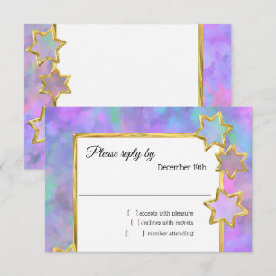 Convites RSVP Abstrato Estrela Dourada Rosa Púrpura Azul