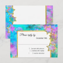 RSVP Abstrato Estrela Dourada rosa verde azul