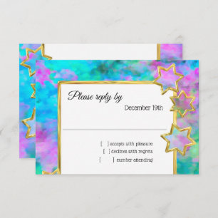 Convites RSVP Abstrato Estrela Dourada rosa verde azul
