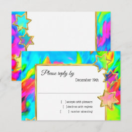 Convites RSVP Abstrato Estrela Dourada Tie Dye Turquoise