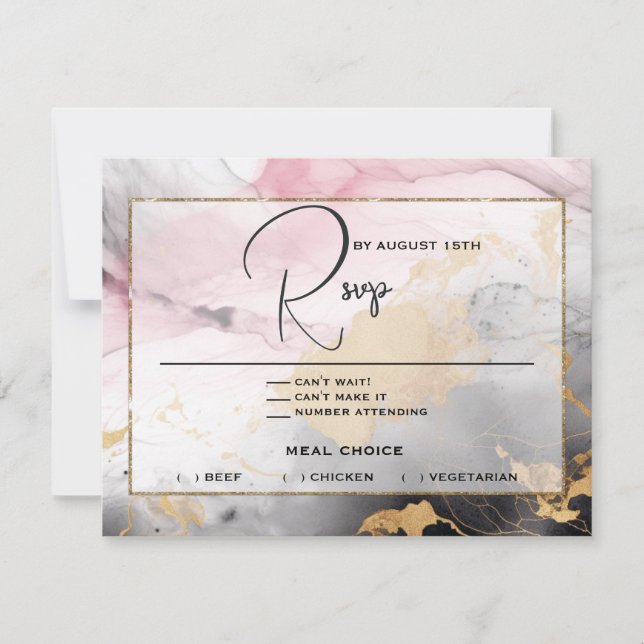 Convites RSVP Abstrato Preto Dourado Rosa Rosa (Frente)