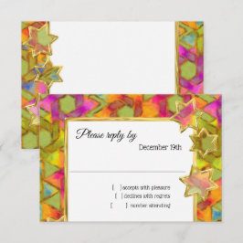 Convites RSVP - Abstrato Star Dourada Star Damask