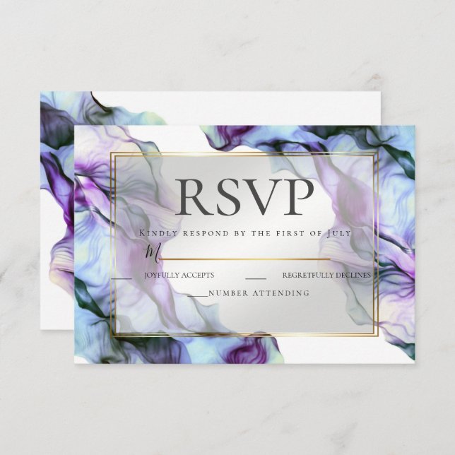 Convites RSVP | Abstrato Ultra Violet Indigo Teal Ink (Frente/Verso)