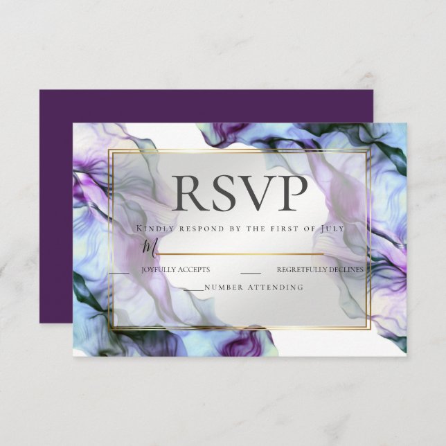 Convites RSVP | Abstrato Watercolor Profundo Roxo (Frente/Verso)