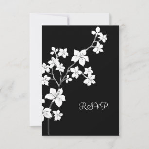 Convites RSVP Aniversário Asiático Preto Floral Branco
