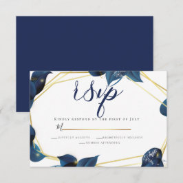 Convites RSVP | Azul e Dourado índio moderno e profundo