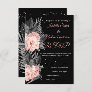 Convites RSVP Blush Blush Peach Carvões Florais Pretos