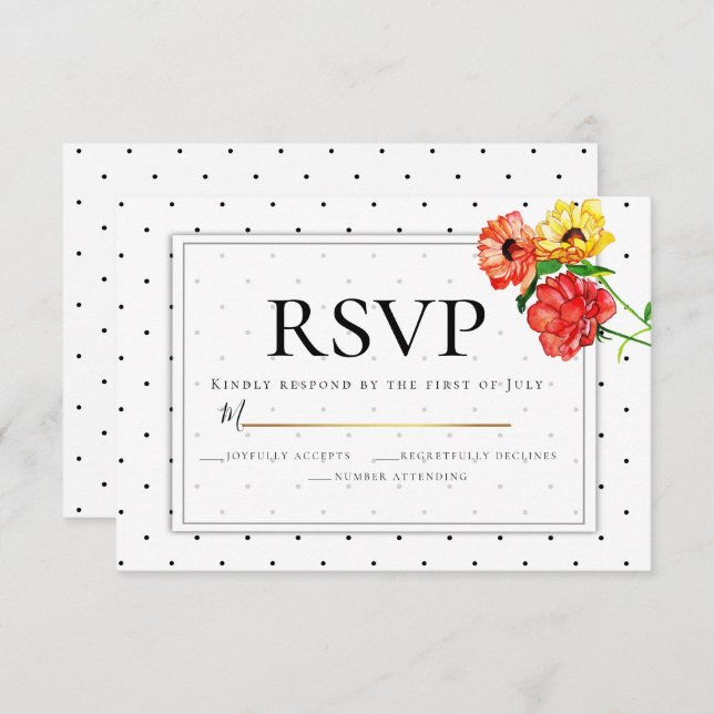 Convites RSVP | Bolinhas e Flores de Aquarela (Frente/Verso)