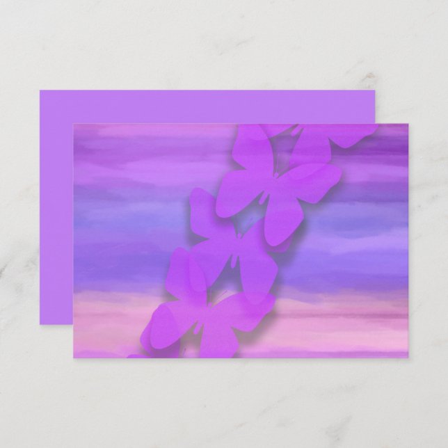 Convites RSVP Borboleta Cor-de-Água Rosa Púrpura (Frente/Verso)