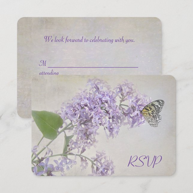 Convites RSVP Borboleta em Lilases (Frente/Verso)