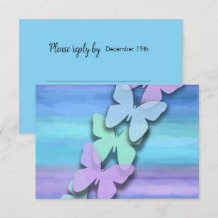 Convites RSVP Borboleta Turquesa Purple Watercolor