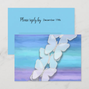 Convites RSVP Borboleta Turquesa Purple Watercolor