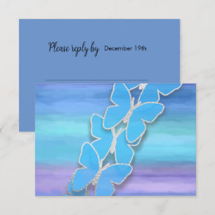 Convites RSVP Borboleta Turquesa Purple Watercolor