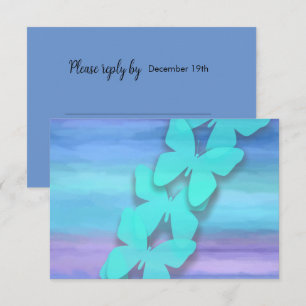 Convites RSVP Borboleta Turquesa Purple Watercolor