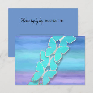 Convites RSVP Borboleta Turquesa Purple Watercolor