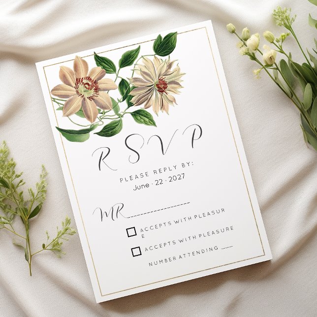 Convites RSVP botânico verde-branco (White red green floral botanical RSVP)