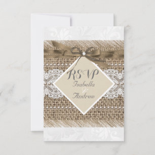 Convites RSVP Branca de Burlap Pearl do Colar Rustico Beige