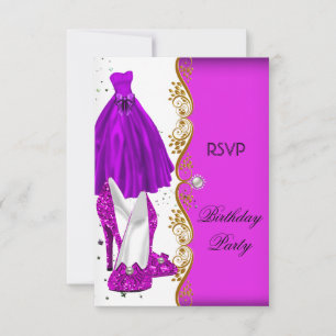 Convites RSVP Brilho Sapatos Rosa Roxo Vestido Dourado