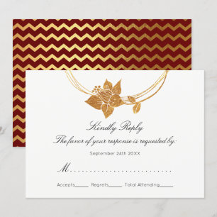 Convites RSVP Burgundy Maroon Floral Wreath Chevron Dourado