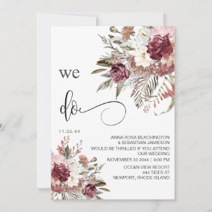 Convites *~* RSVP Burgundy QR AR15 Rosa Floral WEDDING