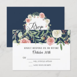 Convites RSVP Casamento Azul Bebê Marfim Rosa Folhagem Folh