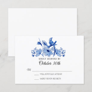 Convites RSVP Casamento Azul Chinoiserie Floral Aquarela