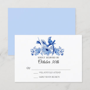 Convites RSVP Casamento Azul Claro Chinoiserie Floral Aquar
