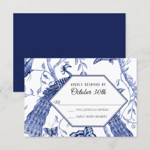Convites RSVP Casamento Azul-Marinho Chinoiserie Pavão Borb
