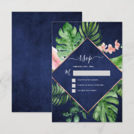 Convites RSVP Casamento Azul Naval Aquarela Palma Tropical