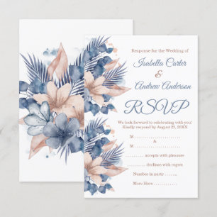 Convites RSVP Casamento Bege Azul Rosa Floral Branco Bege