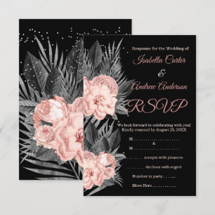 Convites RSVP Casamento Bege Rosa Carvão Floral Preto