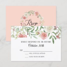 Convites RSVP Casamento Bege Rosa Folhagem Folha Folhas