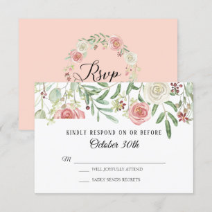 Convites RSVP Casamento Bege Rosa Folhagem Folha Folhas