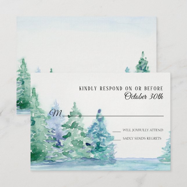 Convites RSVP Casamento Blue Lake w Árvores de Pinheiro (Frente/Verso)