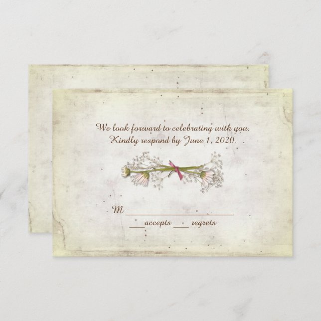 Convites RSVP casamento- bouquet de margaridas com pérolas (Frente/Verso)