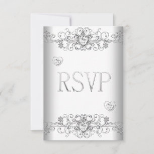 Convites RSVP Casamento Branco Puro Corações de Diamante Br