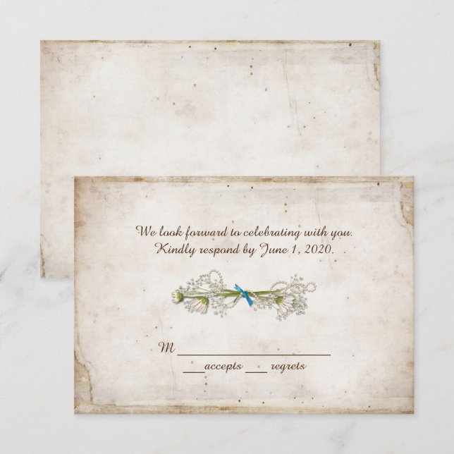 Convites RSVP casamento- buquê de margaridas com pérolas (Frente/Verso)