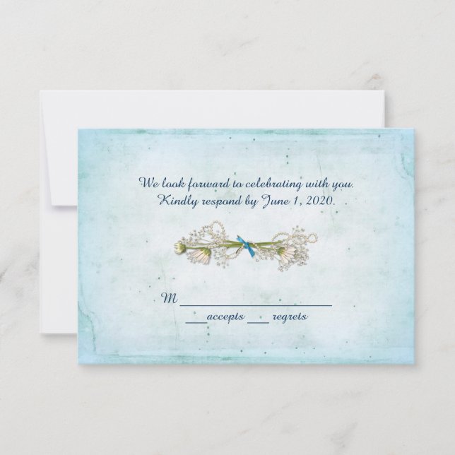 Convites RSVP casamento- buquê de margaridas com pérolas (Frente)